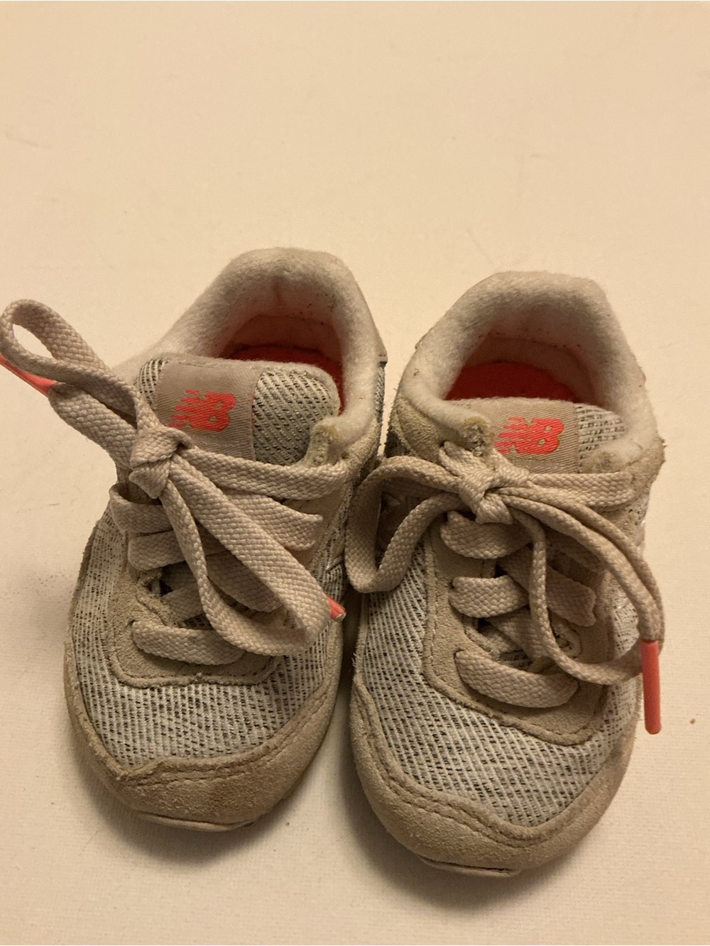 New Balance Kids Beige Mesh & Suede Sneakers with Coral Logo